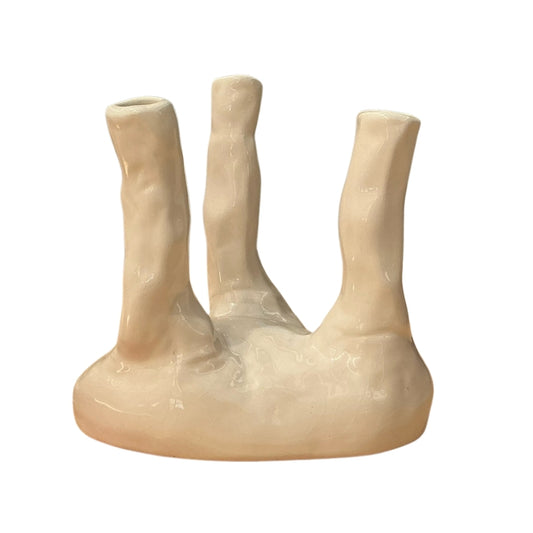 Skulpturale Keramikvase mit 3 Röhren „Weiß“